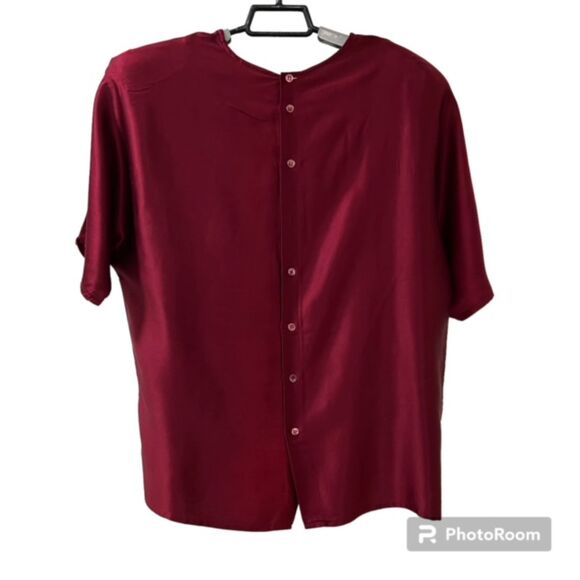 VTG 80s Rodier Womens Red Silk Blouse Short Sleeve Button Closure Padded Sz LG - Picture 2 of 11